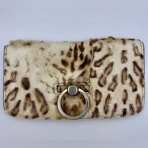 Jimmy Choo Wallet Leopard Print Pony Hair Black Leather Gold HDWRE 7.9x4” EUC